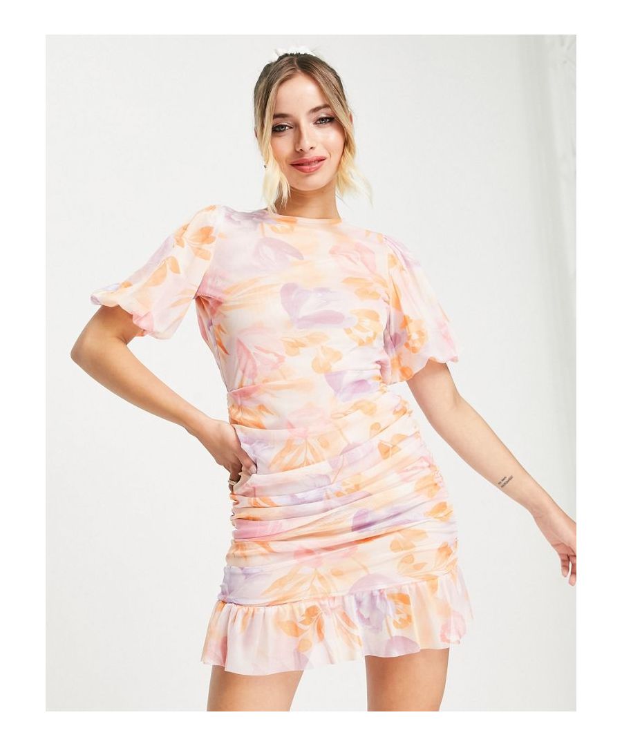 Mini dress by In The Style Collaboration with influencer Dani Dyer Round neck Puff sleeves Open tie back Slim fit Sold by Asos