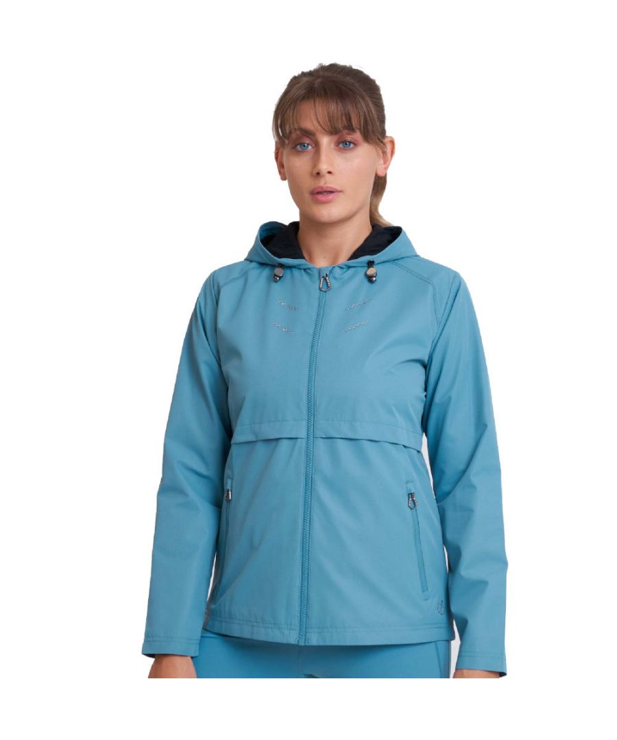 Waterproof and breathable coated polyester fabric - Ared 10,000. Water repellent finish. Grown on hood with metallic toggle adjuster. Crystal embellishment to chest. Crystal logo to chest. Full length zip with inner zip and chin guard. Zip puller embellished with crystals. 2 x zipped lower pockets. Polyester/Cotton jersey lined.