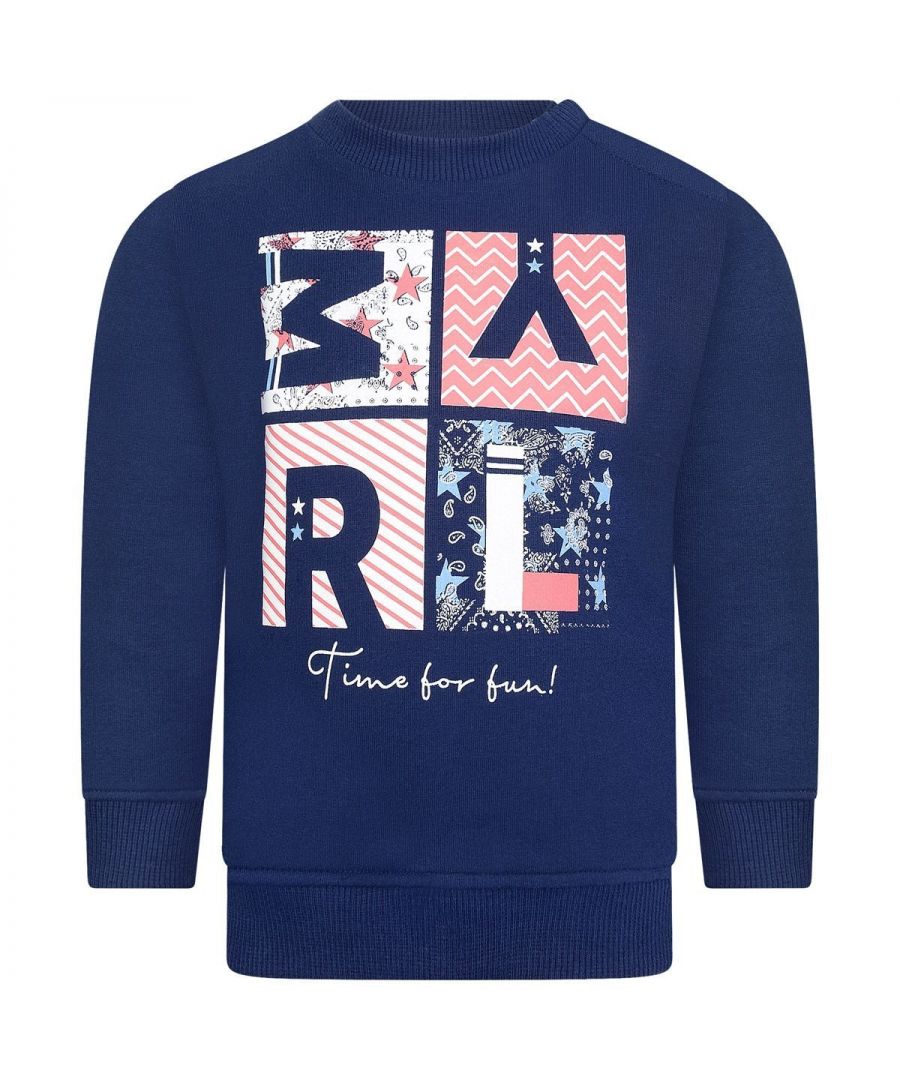 Mayoral Girls Blue Logo Sweater - Navy Cotton - Size 3Y