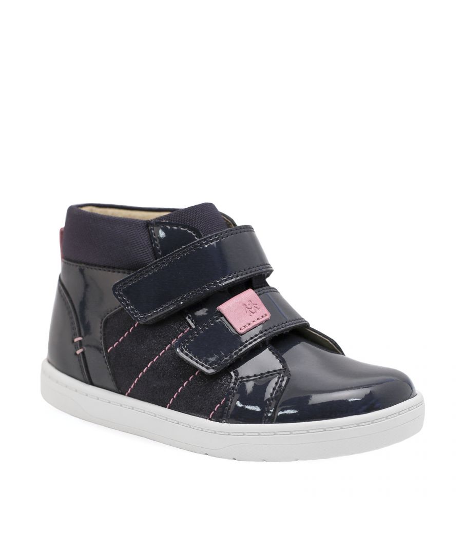 The cool kids will love these metallic patent leather hi top trainers. Comfortably lined in leather to help absorb moisture, with padded collars for additional support around the heel, a double riptape fastening gives a secure fit with a removable leather insole for a just-right feel. Great protection is given to feet with the new wraparound cup sole, while a chunky rubber sole with flex grooves offers superior grip.