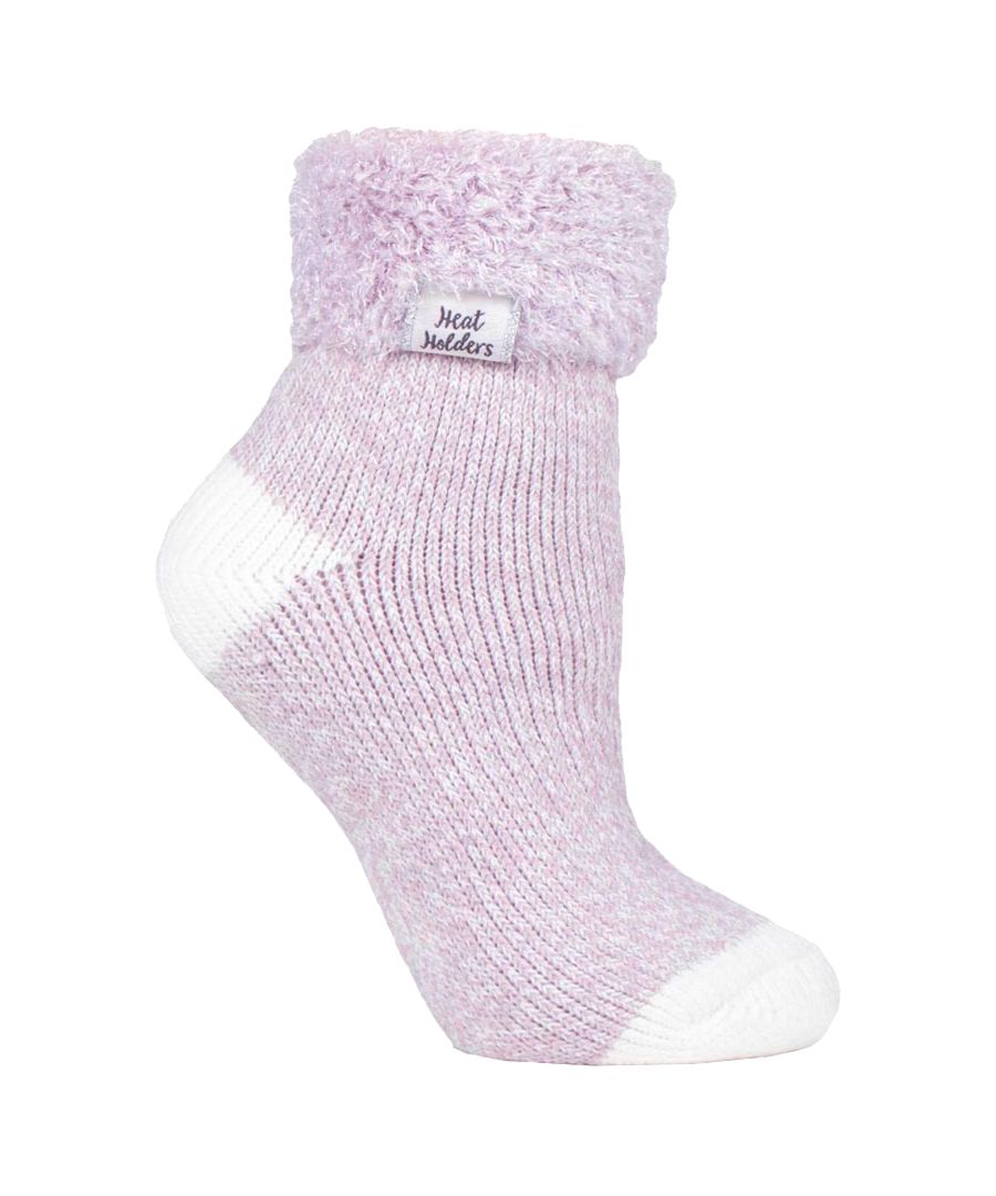 Ladies Thick Sleep Socks  The same cosiness and warmth as the original Heat Holders thermal sock, but in a shorter ankle length. These sleep socks would make a brilliant gift whether it's for a Birthday or any other occasion.  There are 3 individual styled tops to choose from, including; ribbed turn over cuff, feather turn over cuff and a feather edging. The feather turn-over cuff and feather top help by adding to the comfort and warmth of the socks. The ribbed turn over cuff adds style to the sock while providing a more rugged look than the feathers.  Our advanced designed thermal yarn provides high-performance insulation against cold, with superior moisture breathing abilities and softness. Our Innovative knitting technology produces our unique, short looped cushion pile to hold in more warm air, increasing the warmth. Our expert brushing process maximises the amount of warm air held inside each sock for unbelievable total warmth and all-day comfort.  These socks are a 1 pair pack and are available in 6 colours and styles. They are available in sizes 4-8 UK / 37-42 EU / 5-9 US and are made from mixes of acrylic. polyester, nylon and elastane. They are Machine Washable.  Extra Product Details  - Heat holders - Sizes 4-8 UK / 37-42 EU / 5-9 US - 1 Pair - Ribbed Turn Over Cuff - Feather-top - 2 Colours - Machine Washable
