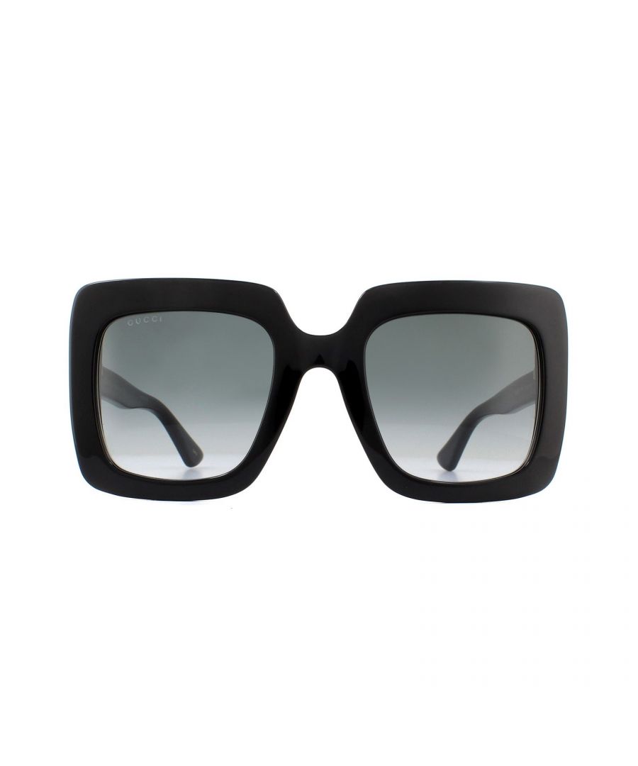 Gucci Sunglasses GG0328S 001 Black Grey Gradient are an oversized square design crafted from lightweight acetate. Slim temples feature the iconic interlocking GG logo in metal.