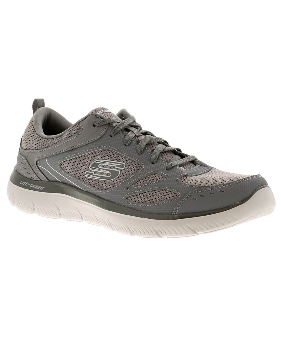 Men's Mesh And Leather Upper Trainer. 6 Eyelet Lace Fastening With A Comfort Insole And A Pull Tab To Heel. S Logo To The Side Wall And A Padded Collar Tongue and Flexible Traction Outsole. Fabric Upper. Fabric Lining. Synthetic Sole.