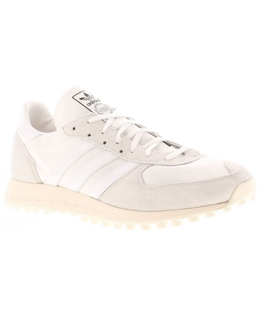 Mens Leather And Textile Upper Trainers By Adidas Lace Up Fastening Textile And Synthetic Lining Textile Insole Rubber Outsole. Leather Upper. Fabric Lining. Synthetic Sole. Mens Gentlemens Adidas Lace Ups Trainers Trx Vintage Leather Textile Sneakers.