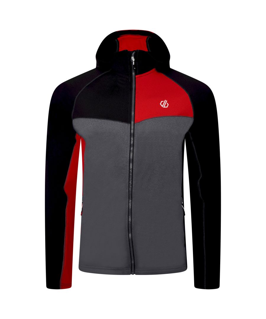 Material: 95% Polyester, 5% Elastane. Fabric: Ilus Core Stretch. Design: Colour Block, Logo. Fabric Zip Pull, Soft Touch. Hood Features: Grown On Hood. Fabric Technology: Lightweight, Quick Dry. Neckline: Hooded. Sleeve-Type: Long-Sleeved. Pockets: 2 Side Pockets. Fastening: Front Zip. Made from Recycled Materials.