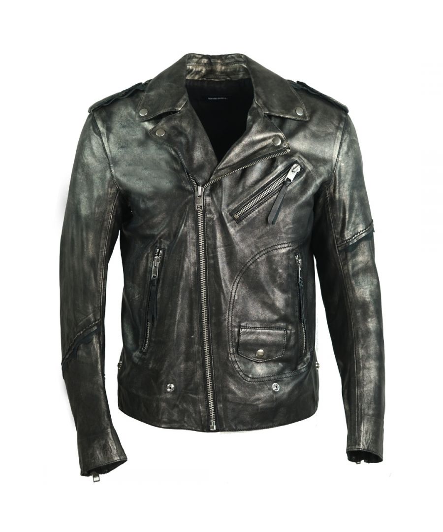Diesel L-Ingran Biker Leather Jacket. Diesel L-Ingran 900 Black Leather Jacket. Central Zip Closure. 4 Zip Closure Front Pockets. Regular Fit, Fits True To Size. 100% Sheepskin Leather