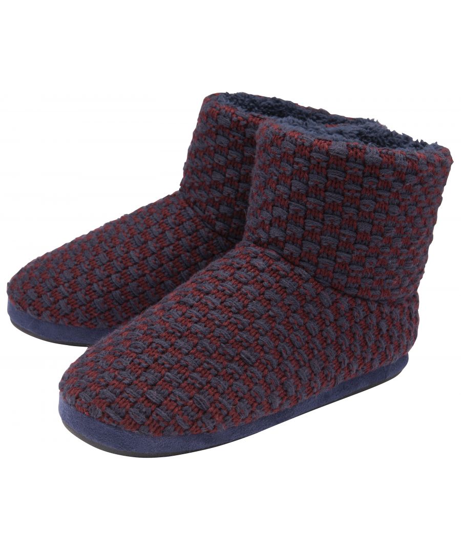 Dunlop Mens Memory Foam Boot SlippersIf you are looking for luxury woven into a style slipper with all the features you need to have comfy cosy feet. Feel secure with a rigid back to hold your feet in firmly so that you are slipping around everywhere. However, it is their memory foam sole that really enhances the cushioning in the sole, perfect comfort for the whole year. When it starts to get a little colder outside you can start to rely on the fur like plush lining that will surround your feet.Originating as a tyre manufacturer, Dunlop began its association with indoor footwear in the 1960s when its Lancashire based factory began producing high quality slippers with rubber soles, utilising the smart technology originally designed for their pioneering tyres. Dunlop has outstanding brand recognition and is a name synonymous with high quality and dependability.The Dunlop brand has an enviable reputation which extends to its slipper and casual footwear range. Offering the consumer a creative and inspired range of footwear with emphasis being placed on creative trims, innovative fabrics and outstanding comfort.Treat your feet with this pair of slippers made with luxurious quality craftsmanship by Dunlop, or alternatively think about it as a gift idea for a dad, uncle, grandad or even a brother if he wants to rock the classic style. Fantastic for a Christmas or Birthday present.. There are 2 colours to choose between Navy and Burgundy. The booties are available in between sizes 7-12 UK.Extra Product DetailsBranded Dunlop Boot SlippersSoft and warmMemory Foam Cushioned insoleCushioned insole for a supremely soft feelHardwearing traction rubber soleShoe Size 7-12 UKA Great Gift IdeaHand Wash Only
