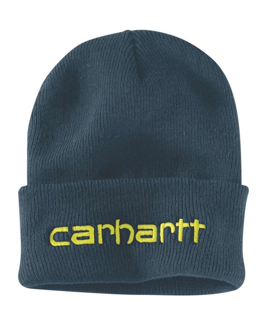 *Sizing Note* Carhartt are more generously sized, you may need to consider dropping down a size from your traditional workwear clothing. Whether you're in a cold warehouse or fishing on the ice, this men's hat is built with insulation to keep you nice and warm. It's made of soft rib knit that isn't itchy. The Carhartt name is proudly embroidered on the front.
