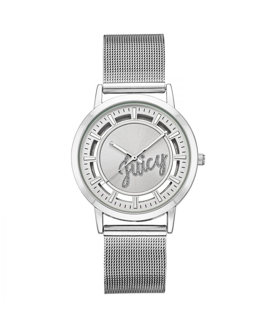 Juicy Couture Watch JC/1217SVSV\nGender: Women\nMain color: Silver\nClockwork: Quartz: Battery\nDisplay format: Analog\nWater resistance: 0 ATM\nClosure: Bangle\nFunctions: No Extra Function\nCase color: Silver\nCase material: Metal\nCase width: 36\nCase length: 36\nFacing: Rhine Stone\nWristband color: Silver\nWristband material: Stainless Steel\nStrap connecting width: 8\nWrist circumference (max.): 24\nShipment includes: Watch box\nStyle: Fashion\nCase height: 8\nGlass: Mineral Glass\nDisplay color: Silver\nPower reserve: No automatic\nbezel: none\nWatches Extra: None