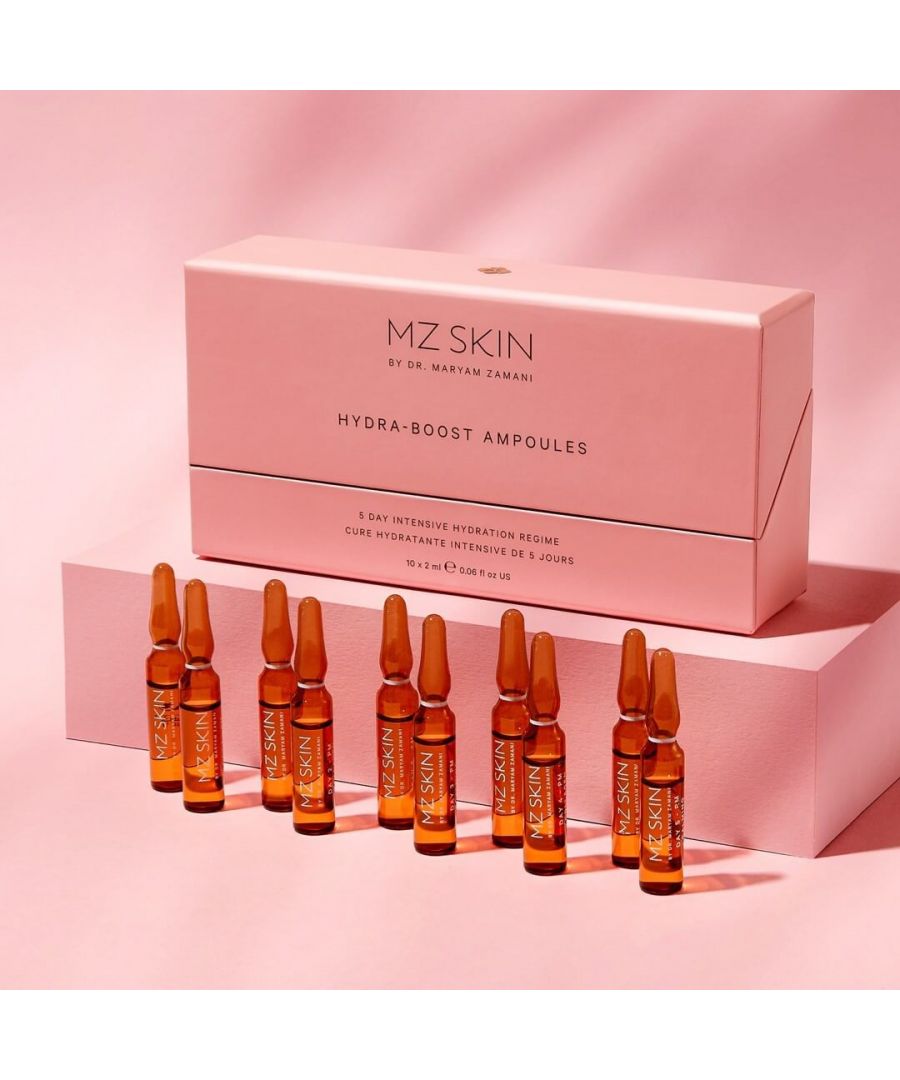 Intensive plumping course for face and neck\n\n\n\n\n\n5 days to deeply moisturised skin\n\n36% more hydrated in 30 minutes, 14% less wrinkle depth in 5 days\n\n10% less redness after treatment course\n\nDoctor-formulated to tighten, plump and brighten skin\n\nRebalance your skin with peptides, botanicals and hyaluronic acid\n\nUse one ampoule in the morning and one at night for plumper skin in 5 days\n\n\n\n\n\nPop open your first ampoule to feel an immediate burst of hydration as skin looks 35.8% more moisturised in your first 30 minutes. The vegan MZ Skin Hydra-Boost Ampoules are designed by a doctor to help you reduce your fine lines and wrinkles, banish redness and plump your face, neck and chest.\n\nThe powerful mix of botanicals, peptides and hyaluronic acid combines quick-acting moisturising effects with collagen production to instantly refresh while providing long-term skin benefits. Plus they're totally free from nasties like parabens and silicones.\n\nSimply use one ampoule in the morning and one at night for 9.8% less redness and 13.8% shallower wrinkles in just 5 days. \n\n\n\n\n\n10 x 2ml MZ Skin Hydra-Boost Ampoules\n\nTreatment Instructions\n\n\n\n\n\n READ MORE\n\n\n\n\n\nwhy it works\n\nThese MZ Skin Hydra-Boost Ampoules are designed by Dr. Maryam Zamani to rehydrate, firm and plump the skin of your face, chest and neck. This skin is often exposed to the elements, so it can begin to show signs of ageing. Treat these visible signs like redness, wrinkles, sagging skin and loss of elasticity with the 5 day course of MZ Skin Hydra-Boost Ampoules.\n\nThe exclusive formula contains 3 base serums: hydrating, collagen booster and calming booster. Premium botanical ingredients like polypodium vulgare rhizome extract, cetraria islandica thallus extract and sphagnum magellanicum extract help your skin's moisture barrier.\n\nShea butter, olive oil and soybean oil work together with other elements to encourage your skin to make more plumping collagen. And myrothamnus flabellifolia leaf/stem extract and rhodosorus marinus extract join to help fight redness and inflammation.\n\nJust pat on your face, neck and chest each morning and night until the course is completed for better-looking skin.\n\n\n\n\n\n\n\n\n\n\n\n\n\n\n\nit's as simple as\n\nStep 1: Choose either the day or night ampoule.\n\nStep 2: Pop open the vial and dispense into your palm.\n\nStep 3: Smooth over your face, neck and chest area; massage in.\n\nStep 4: Follow with a moisturiser and do 2 times a day till the course is complete. For best results, repeat monthly. \n\n\n\n\n\n\n\n\n\nmake it personal\n\nMZ Skin Hydra-Boost Ampoules are an easy way to show your skin some love anywhere. The convenient vials are easy to pack in a carry on, take to work or pop in your gym bag.\n\nUse the correct vial for either day or night for the full 5-day course to see the best results.\n\nIn just 30 minutes, skin looks 35.8% more hydrated and lines & redness will diminish following the full treatment plan. To maintain your results, top up your booster treatment monthly.\n\n\n\n\n\n\n\n\n\n\n\n\n\n\n\n\n\nAdditional Information\n\n\n\n\n\nIngredients:\n\nEYE BRIGHTENING BOOSTER 1ML E 0.03 FL OZ US: Aqua / Water, Alcohol Denat., Methylsilanol Mannuronate, Propylene Glycol, Magnesium Ascorbyl Phosphate, Sodium Hyaluronate, Coumarin, Troxerutin, Cynara Scolymus Leaf Extract, Ginkgo Biloba Leaf Extract, Potassium Sorbate, Phenoxyethanol, Sorbic Acid\n\nCOLLAGEN BOOSTER 1ML E 0.03 FL OZ US Aqua / Water, Propylene Glycol, Phenoxyethanol, Alcohol Denat., Sodium Hyaluronate, Glycerin, Disodium EDTA, Ethylhexylglycerin, Bacillus Ferment, Potassium Sorbate, Glycine Soja (Soybean) Oil, Sodium, Oleate, Hydrogenated Lecithin, Oligopeptide-24, Sholigopeptide-1, Sh-Oligopeptide-2, Sh-Polypeptide-1\n\nPLUMPING BOOSTER 1ML E 0.03 FL OZ US Aqua/Water, Methylpropanediol, Glycerin, Dimethylaminoethanol Tartrate, Caffeine, Maltodextrin, PEG-40 Hydrogenated Castor Oil, Triethanolamine, Caprylyl Glycol, Sodium Hyaluronate, Propanediol, Sodium Benzoate, Hydrolyzed Wheat Protein, Potassium Sorbate, Parfum, PVP, Xantham Gum, Disodium EDTA, Hydroxyethylcellulose, Phenylpropanol, Butyrospermum Parkii Butter, Ceramide NP, Lecithin, Olea Europea Fruit Oil, Phytosterols, Squalane, DMDM Hydantoin, Bacillus Ferment, Phenoxyethanol, Silanetriol, Acetyl Hexapeptide-8, CI 19140, CI 16255