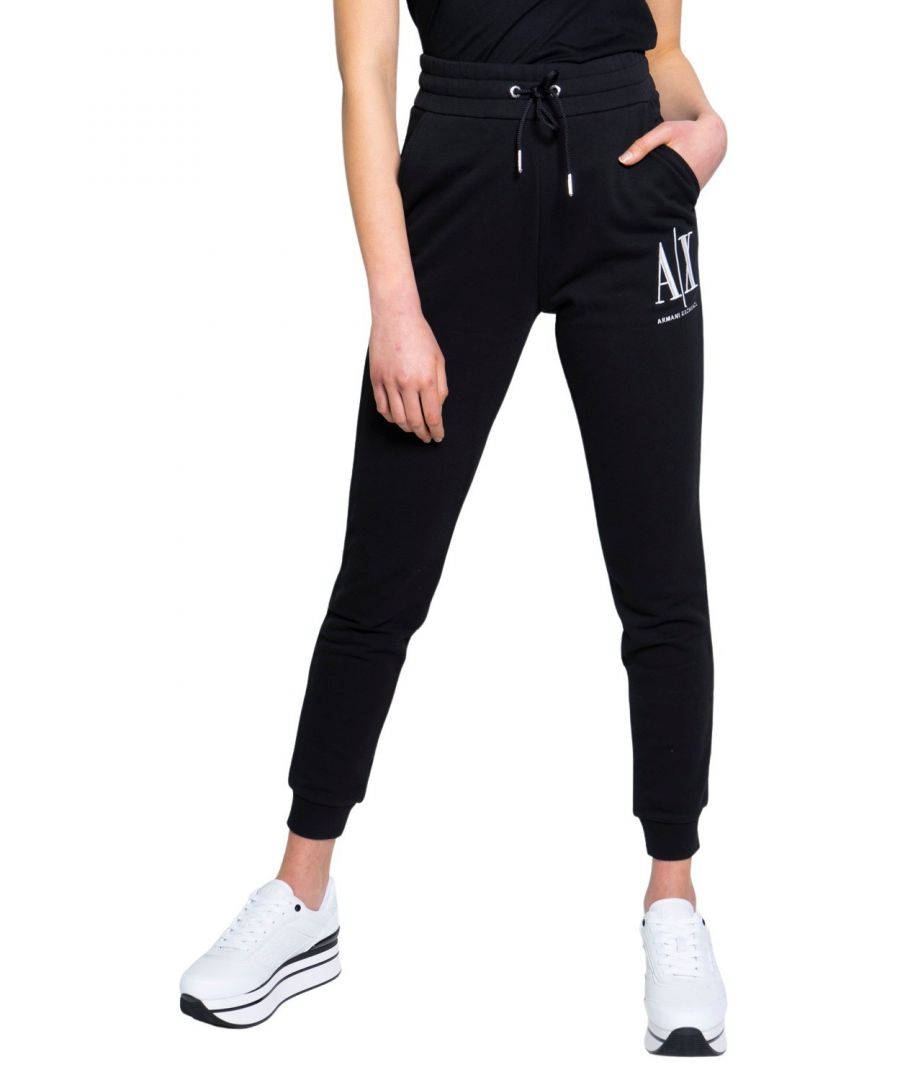 Brand: Armani Exchange Gender: Women Type: Trousers Season: Spring/Summer  PRODUCT DETAIL • Color: black • Pattern: print • Fastening: laces • Pockets: front pockets  COMPOSITION AND MATERIAL • Composition: -100% cotton  •  Washing: machine wash at 30° print:solid length:ankle-length style:regular fit:skinny -100% Cotton occasion:casual waist-length:high-waist