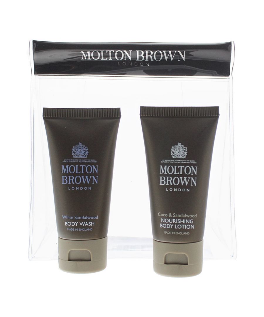 Made in England with ingredients sourced from around the world, Molton Brown’s soaps, body washes and body care products are designed to make your bathing routine a time for indulgence, and your skin and hair healthier than it’s ever been.This set includes: Coco & Sandalwood Body Lotion 30ml and White Sandalwood Body Wash 30ml.