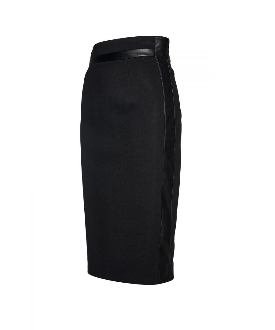 Image for Black Pencil Skirt with Leather Detail