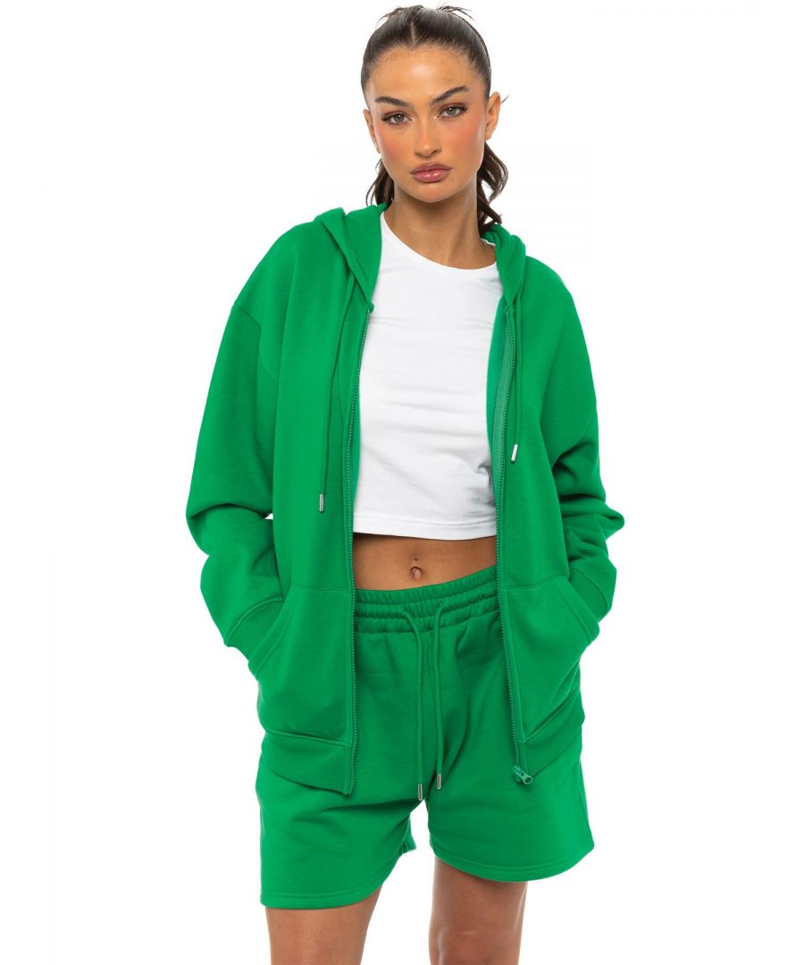 Enzo Ladies Oversized Essential Zip Hoodie, Oversized And Fleece Lined For Comfort. Adjustable Drawstring Hoodie With Cuffed Wrists. Oversized Relaxed Fit For Casual Wear.