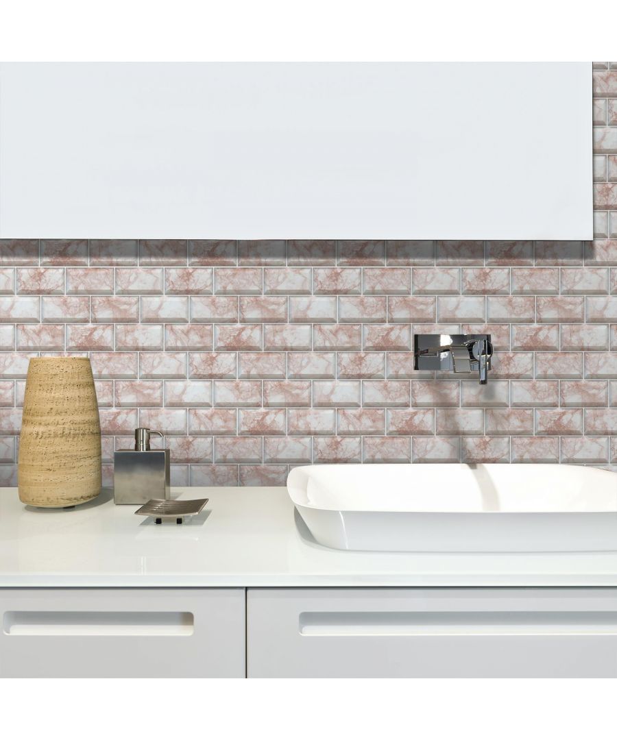 Image for Rose Marble Subway Brick Tile 11.2 x 5.5 inches / 28.5 x 14 cm 12 pieces tile Stickers, adhesive tiles, self-adhesive wallpaper, wallpaper living room, tile sheet