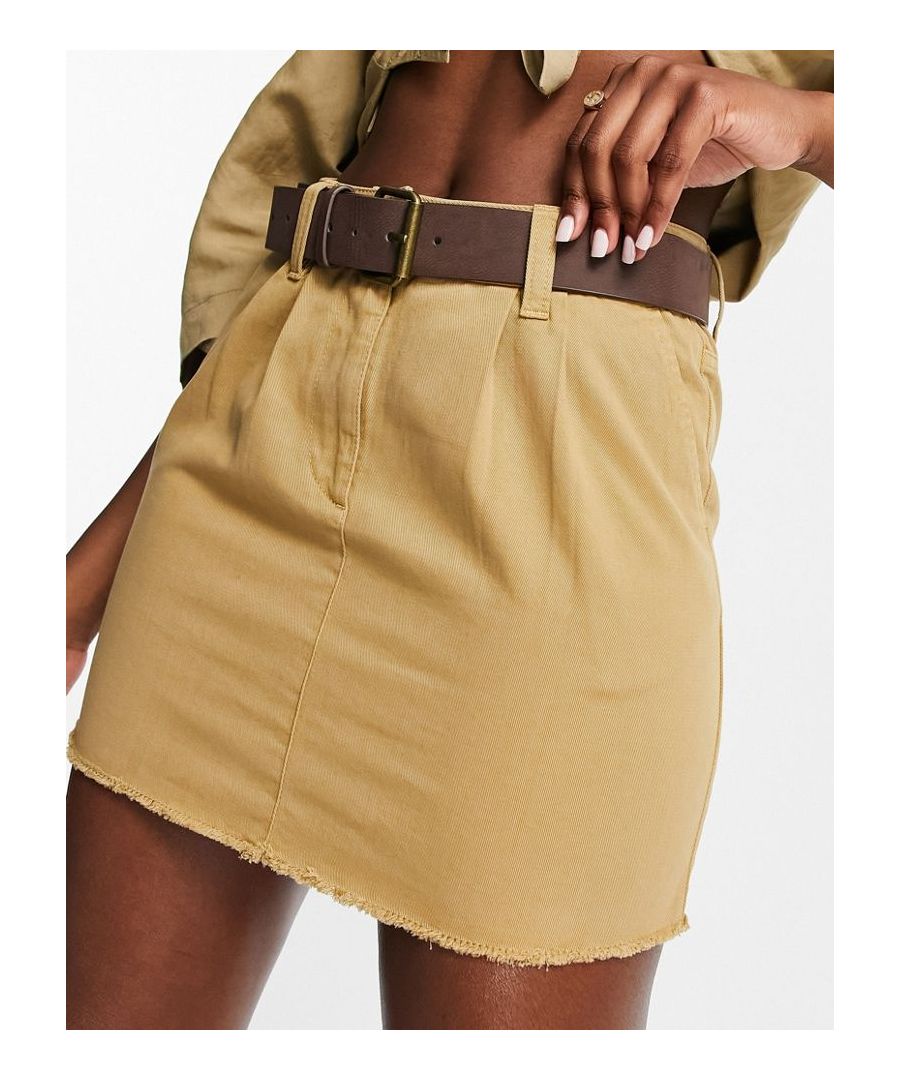 Skirts by Miss Selfridge Waist-down dressing Mid rise Belted waist Raw-edge hem Regular fit Sold By: Asos