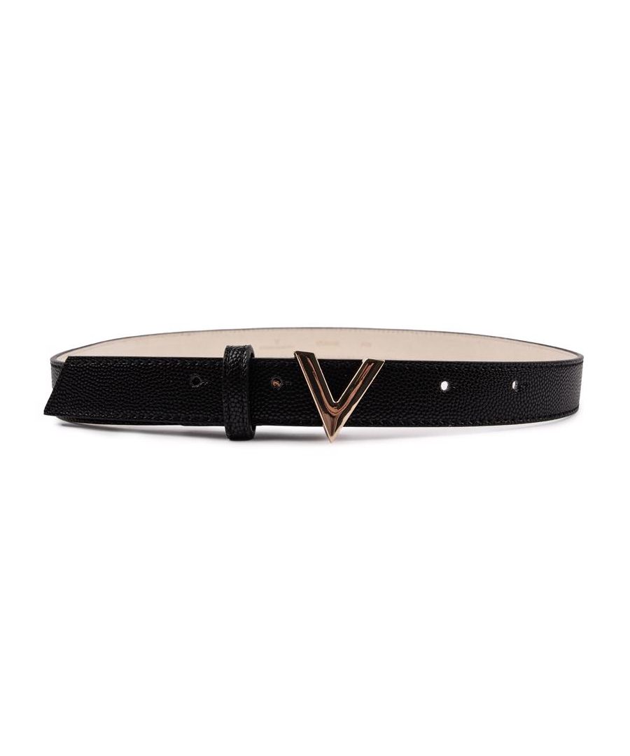 A Designer Belt That Personifies The Best In Italian Design. With A Classic Black Colourway And An Elegant, Eye-catching Golden Valentino Buckle, This Piece Is Designed To Sit Perfectly Around Your Waist And Add A Stylish Designer Look To Your Outfit.