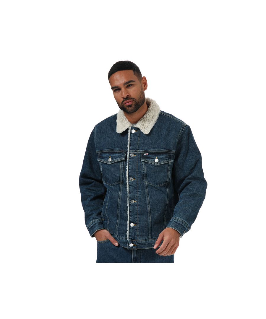 Mens Tommy Hilfiger Colour- Blocked Oversized Denim Jacket in denim.<BR><BR>- Semi-spread collar.<BR>- Full button placket.<BR>- Long sleeves with buttoned cuffs.<BR>- Two chest buttoned pockets.<BR>- Two side angled pockets.<BR>- Tommy Jeans branding.<BR>- Tommy Jeans flag patch on chest.<BR>- Oversized fit.<BR>- 72% Cotton  27% Lyocell  1% Elastane. Machine washable. <BR>- Ref: DM0DM115721BK