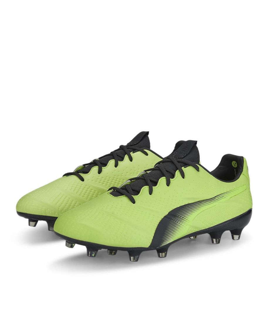 Here's a 100% vegan football boot that offers fantastic touch qualities plus the comfort and class you'd expect from something bearing the name King. The KINGForm technology in key contact areas will give you increased touch and increased responsiveness, while the super lightweight outsole is built for stability and exceptional freedom of movement. \n\nDETAILS \nLow boot \nSuper soft vegan upper for ultimate touch and feel on the ball \nKINGForm technology in key contact areas to increase touch and responsiveness \nSuper lightweight vegan Peba outsole built around a stability spine for freedom of movement and support \nMultidirectional conical studs offer superior traction and enhancement movement \nFG/AG: Firm Ground/Artificial Ground  \nKnitted tongue ensures comfortable fit