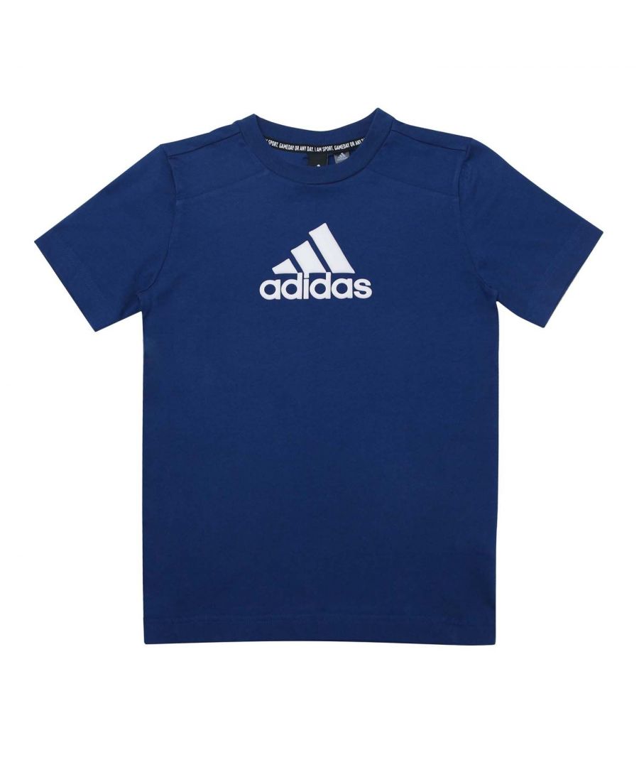 adidas Boys Boy's Infant Logo T-Shirt in Blue-White - Blue & White Cotton - Size 5-6Y