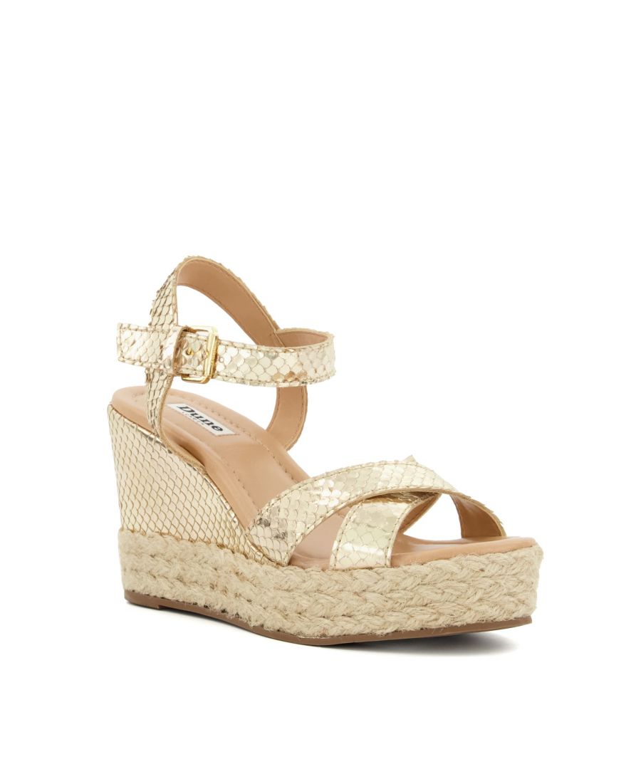 Dune London Womens Ladies KIND Espadrille-Wedge-Heel Sandals - Gold Leather (archived) - Size UK 7