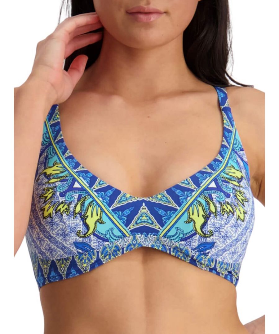 Moontide Womens Underwired Bikini Top - Blue Polyamide - Size 34DD-E