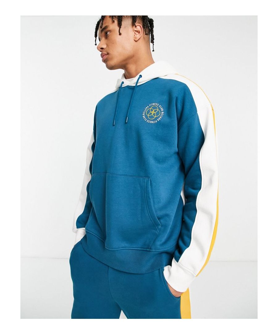 Hoodie by Topman Part of a co-ord set Joggers sold separately Colour-block design Drawstring hood Print to chest Pouch pocket Ribbed trims Relaxed fit Sold by Asos