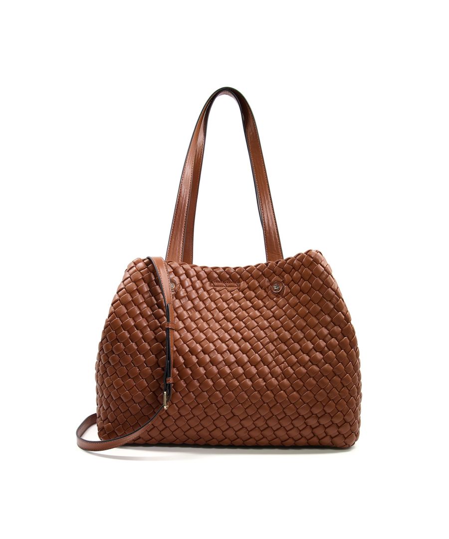 Woven textures are taking over this season, so we know you'll love this tote. This effortless style will take you from shopping trip to office commute and features a roomy interior and two versatile shoulder straps.