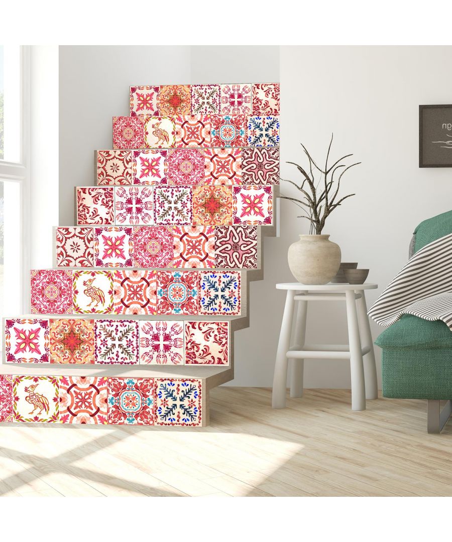 Image for Moroccan Rose Red Mosaic Tile Sticker - 15 cm x 15 cm - 24 pcs Tiles Wall Stickers, Kitchen, Bathroom, Living room