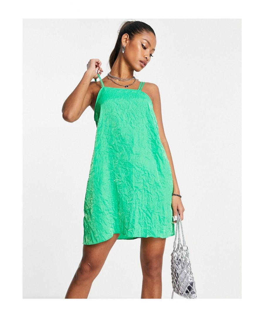Mini dress by Topshop Love at first scroll Square neck Adjustable straps Relaxed fit Sold by Asos