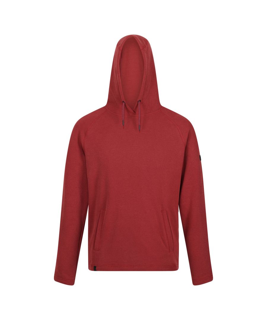 Material: 85% Cotton, 15% Polyester. Fabric: Brushed, Coolweave, Fleece. 190gsm. Design: Logo. Fit: Relaxed Fit. Hood Features: Drawstring. Hem: Fitted. Lightweight. Cuff: Fitted. Neckline: Hooded. Sleeve-Type: Long-Sleeved, Raglan. Pockets: 2 Welted Pockets. Fastening: Pull Over. Sustainable Materials.