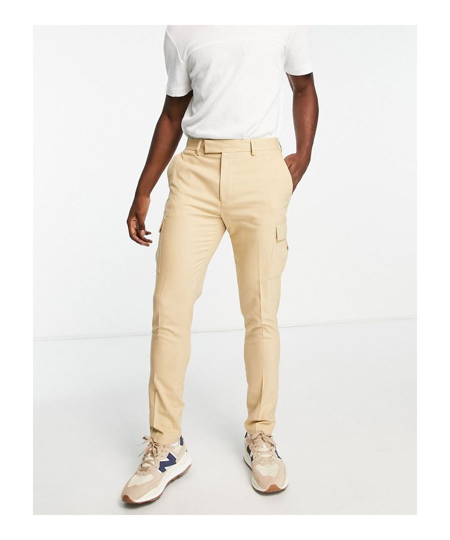 Trousers by ASOS DESIGN Waist-down dressing Regular rise Belt loops Functional pockets Slim, tapered fit Sold by Asos
