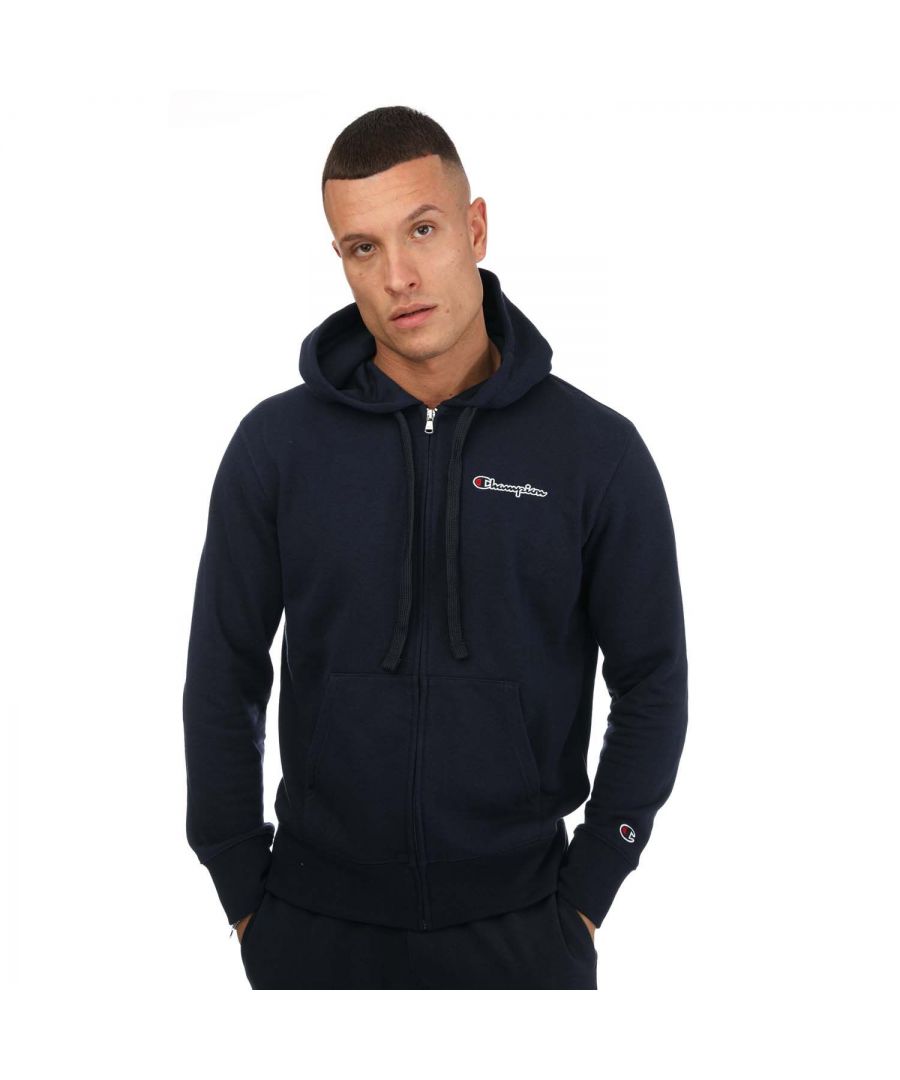 Champion hoodie met rits en klein geborduurd-script-logo voor heren, marineblauw