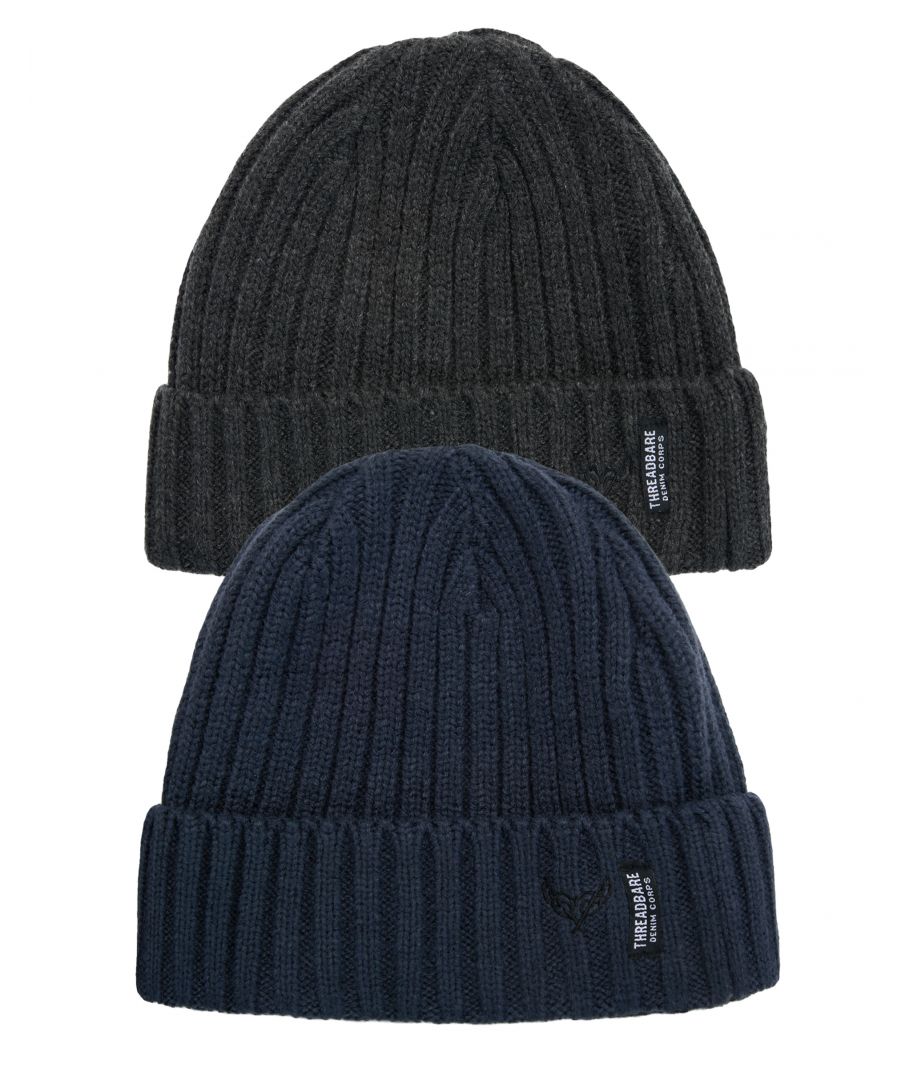 Keep warm when the temperature drops with this two pack of knitted hats from Threadbare. They both feature a ribbed turn up and a soft touch fleece lining. Other styles available.