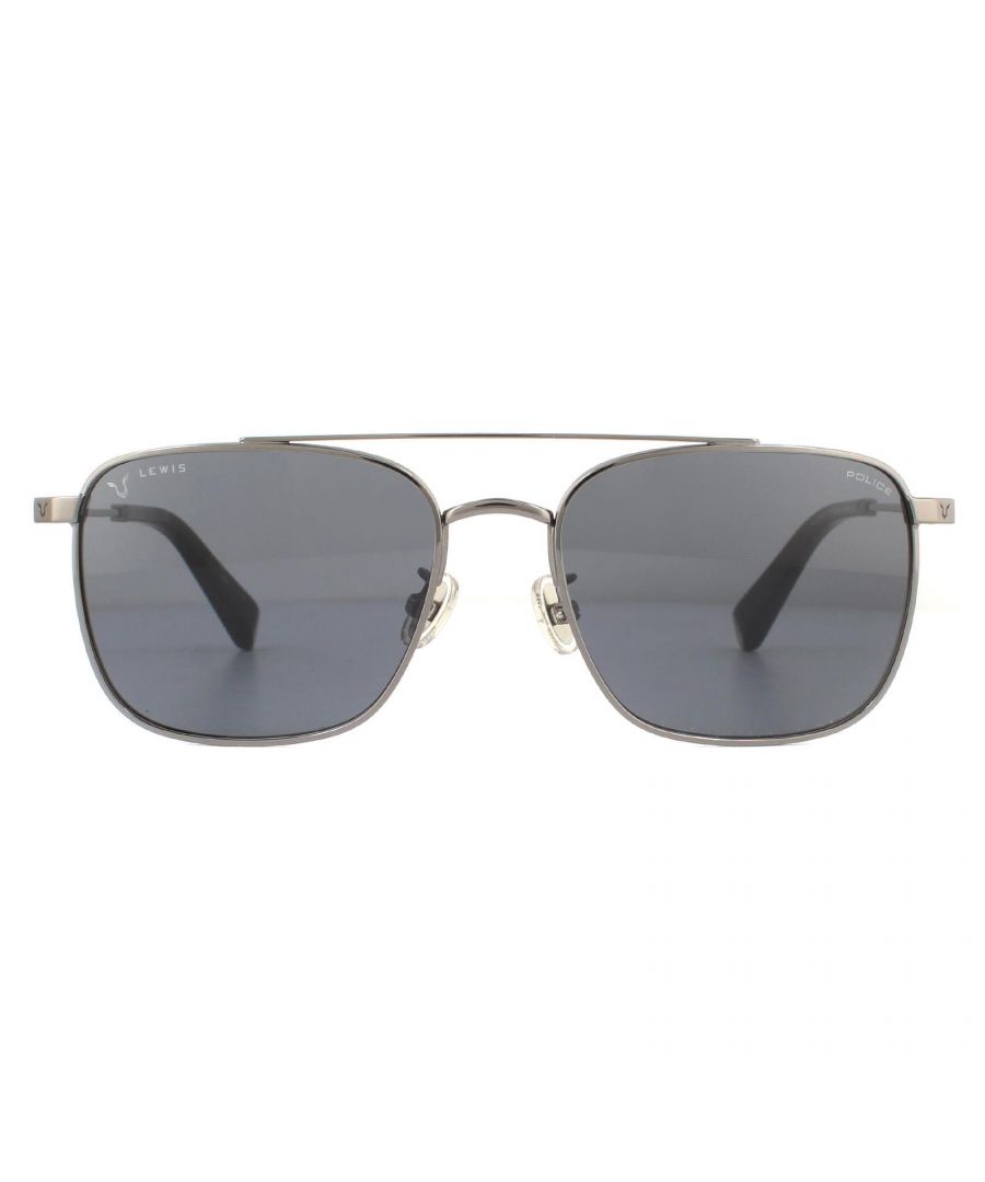 Police Sunglasses Lewis 12 SPLB28 0568 Metallic Gunmetal  Smoke Grey are a classic metal style with a lightweight feel and up to date look with the double bridge design.