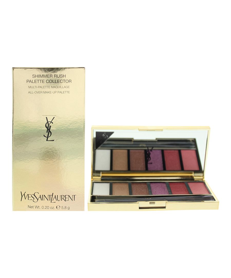 Yves Saint Laurent Shimmer Rush All-Over Make-Up Palette contains 6 richly pigmented eye colours for a long-wearing, crease-proof eye make up.  Encased in a mirrored compact with two brush applicators.