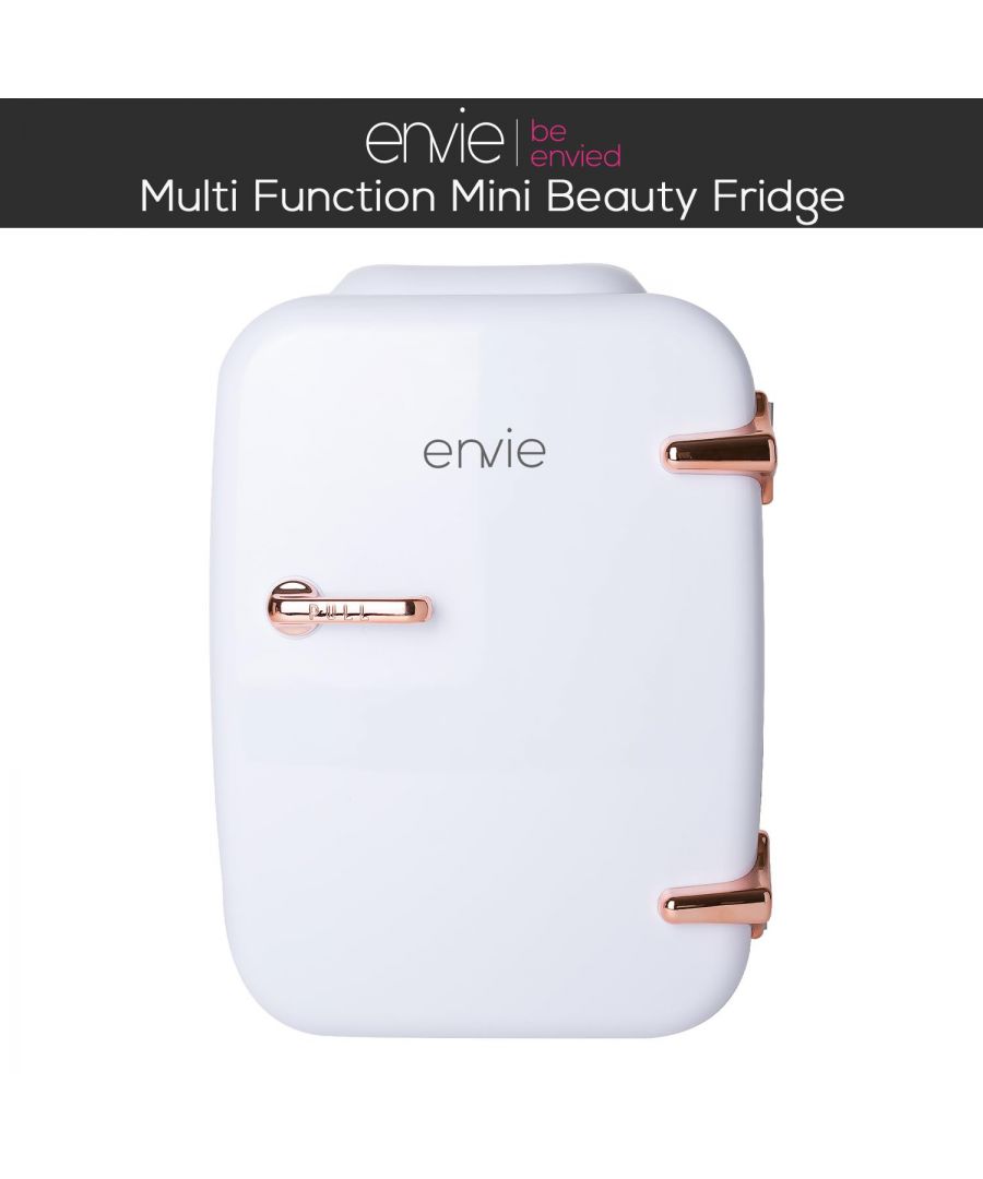 Keep your skincare and cosmetics fresher for longer with the envie Mini Beauty Fridge.  Helping to extend shelf life of your beauty products and reducing harmful bacteria, the cooling function is also ideal for maintaining cold snacks and beverages. \n\nCooling products up to 20 degrees below room temperature, the fridge is sized to suit most skincare products, canned drinks and small drink cartons.\n\nKey Features:\nRemoveable middle and door shelves\nThermoelectric system switches from cooling to warming\nWarming function ideal for maintaining warm snacks and hot drinks\nSuitable for bedrooms, office, camping, cars, caravans, boats\nStash your treats – perfect for student rooms and offices.  Keep your personal stash away from the hands of others!\nCan hold up to 4 litres