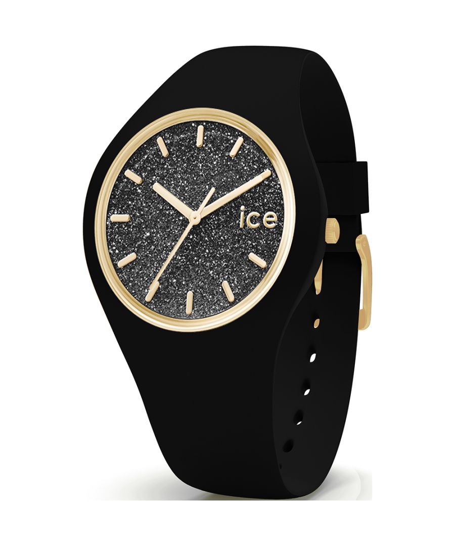 This Ice Watch Glitter Analogue Watch for Women is the perfect timepiece to wear or to gift. It's Black 34 mm Round case combined with the comfortable Black Silicone will ensure you enjoy this stunning timepiece without any compromise. Operated by a high quality Quartz movement and water resistant to 10 bars, your watch will keep ticking. This is an extra-slim, silicone watch. The Ice glitter is perfect for women who like to shine. High quality 19 cm length and 14 mm width Black Silicone strap with a Buckle. Case diameter: 34 mm, case thickness: 8 mm, case colour: Black and dial colour: Black.