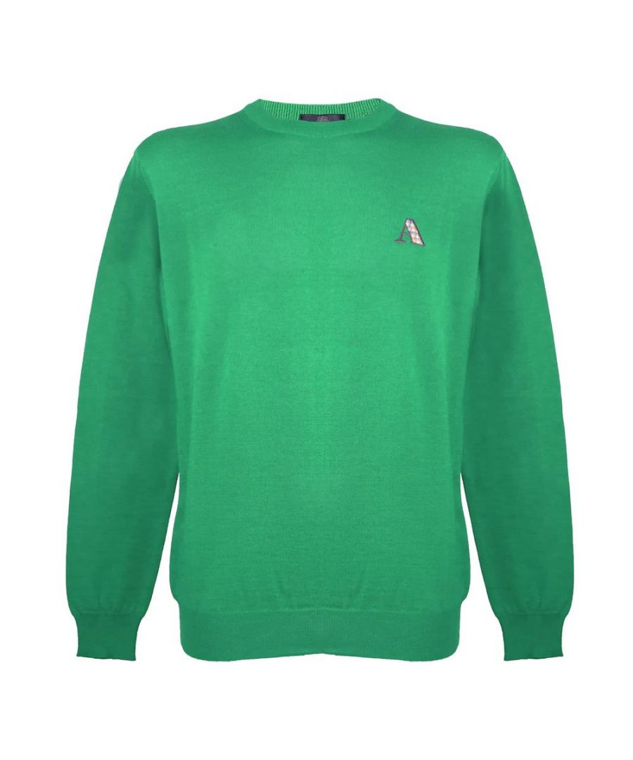 Aquascutum Mens Long Sleeved Knitwear Jumper with Logo in Bright Green