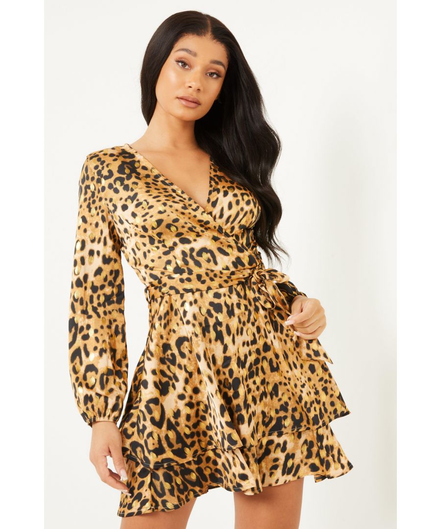 Image for Brown Leopard Print Wrap Skater Dress