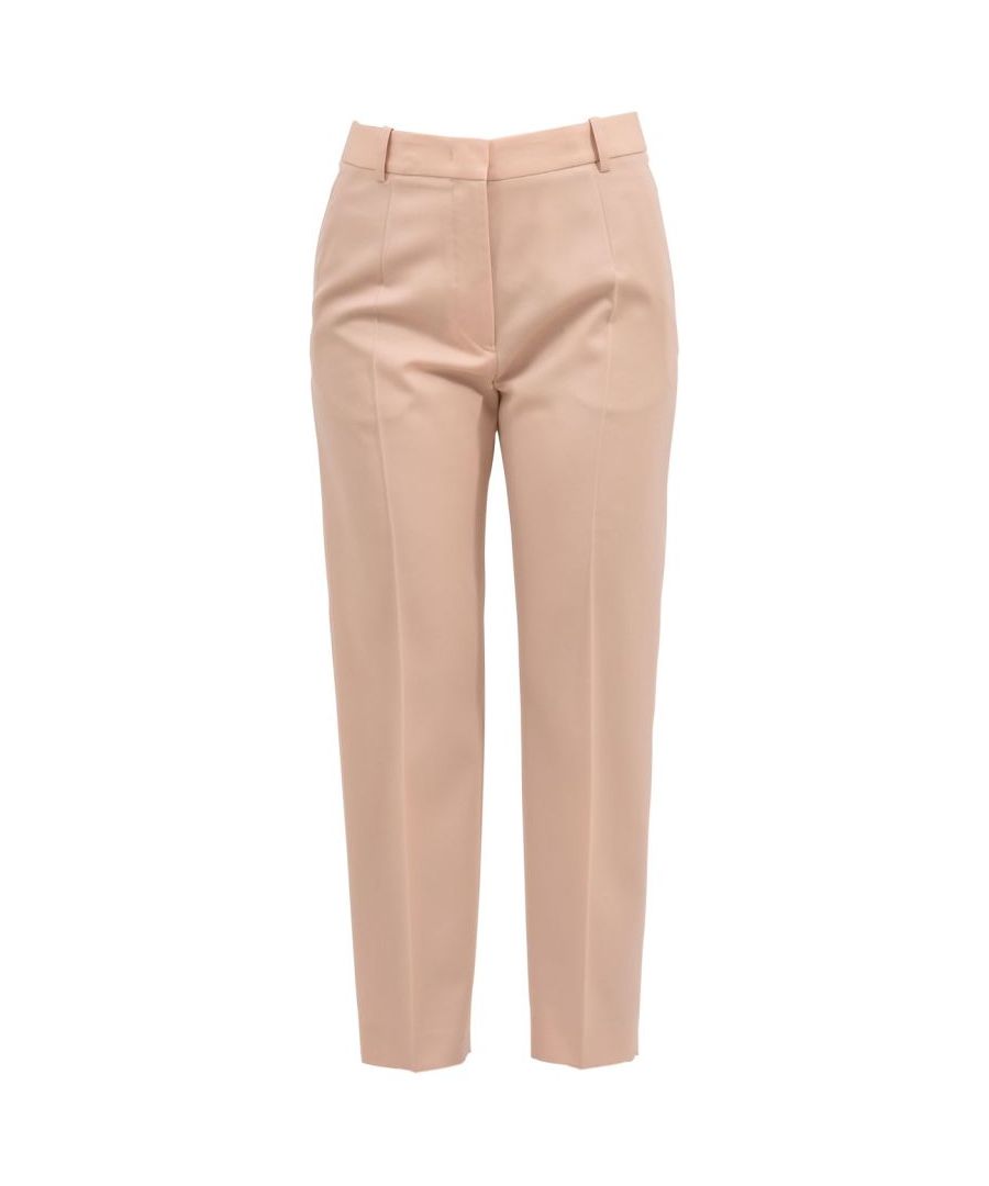 Built from neutral fleece wool, these tailored pants have a high-waist for exquisite flattering. Belt loops. Pressed creases. Concealed front fastening. We love them with stilettos and a laid-back chic blouse for evening meetings.