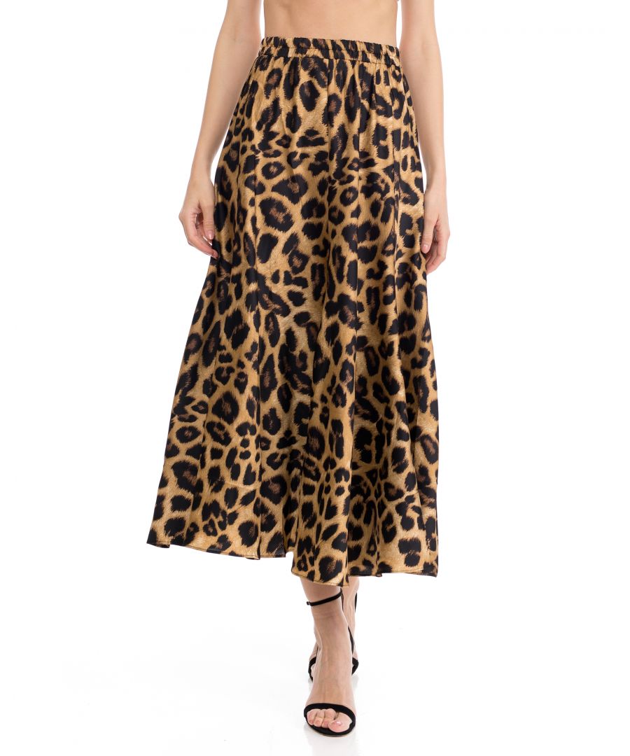 Satin animal print skirt with elastic waist