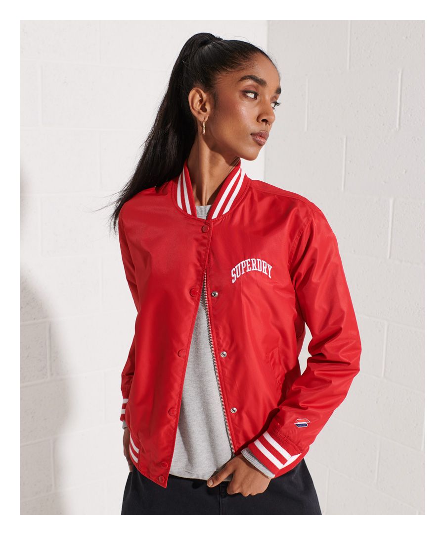 Superdry Womens Classic Varsity Baseball Jacket - Red Nylon - Size 16 UK