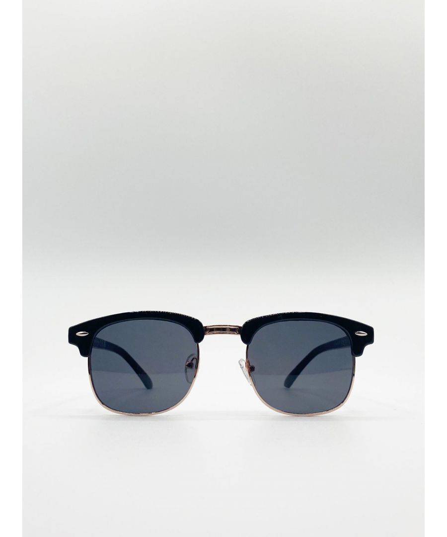 SVNX Mens Half Frame Wayfarer Style Sunglasses - Black - One Size
