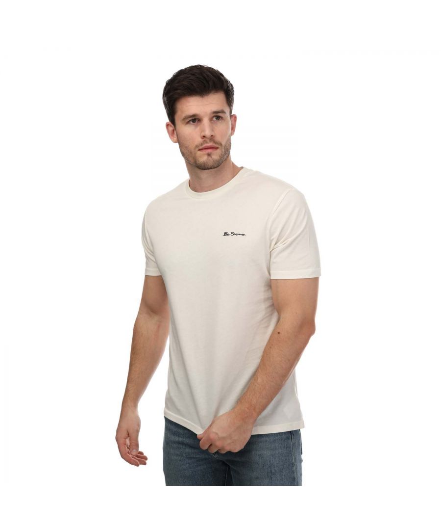 Ben Sherman Mens Script Logo T-Shirt in Ivory - Cream Cotton - Size X-Large