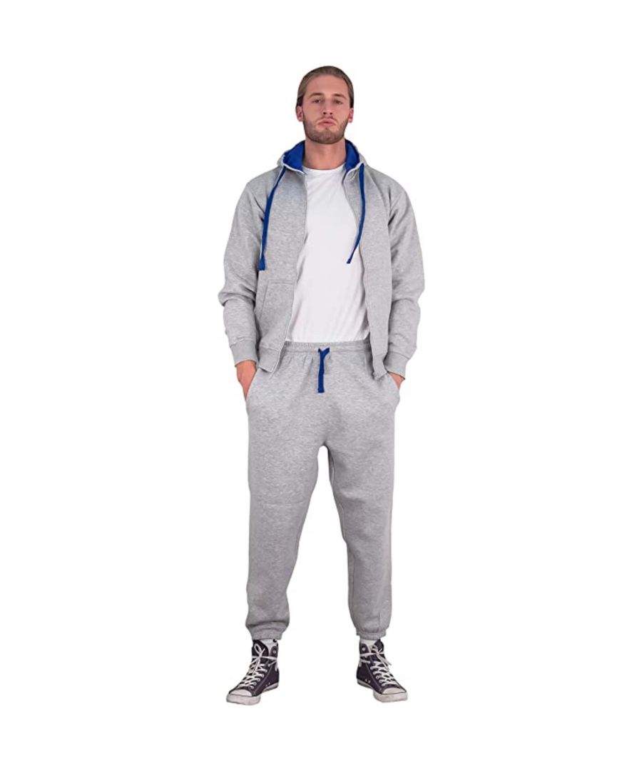 Enzo Mens Full Tracksuit Set. Hoody and Joggers With 2 Side Pockets, Drawstrings, Ribbed Hem and Cuffs. Made From Soft Cotton. Blend Fabric Ideal For Warmth and Comfort. Ideal for sports or casual wear all day.
