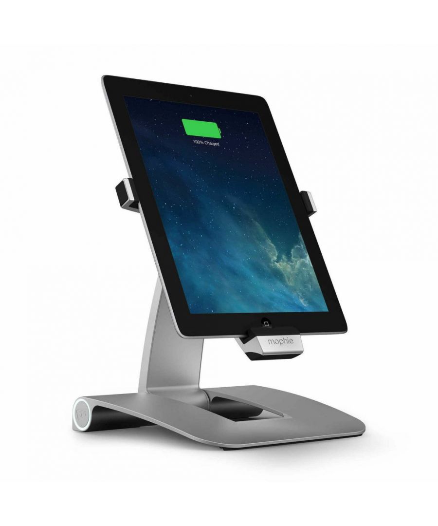 Mophie Powerstand Dock is the ideal home for your iPad when you're not on-the-go.  The all aluminum construction compliments the design of the iPad while adding additional functionality.  The pass-through dock connector allows you to charge and sync your iPad with your computer and the multi-axishinges let you adjust the iPad to the position that works best for you; whether you're browsing the web, watching a movie or writing an email.  The dock features dual hinge design adapts to any height, it rotates 180 degrees for custom viewing, aluminum construction with pass-through dock connector, active charge and sync with iTunes, LED power indicator, Certified Made for iPhone product, compatible with iPad 1, 2 and 3.