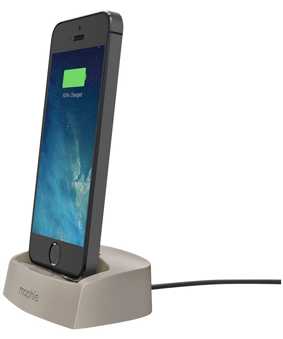 Mophie Desktop Charging Dock Lightning for iPhones.  Mophie is a California-based, award-winning designer and manufacturer that empowers the mobile world to stay powerful. Their desktop dock allows you to charge your iPhone 6S, 6, 5S, 5C or 5 with comfort and style. Simply connect the dock to a computer or USB wall charger (not included) to create the ideal home for your iPhone when power runs low.  Whether you're in the office or at home, the desktop dock creates a stable, secure connection to charge and sync your iPhone while eliminating the need to fuss with tangled cables. A pivoting Lightning connector adjusts to allow your iPhone to be docked even if you are using a case. Please note however that mophie cases are not compatible with the desktop dock. Designed for charging at the office or in your kitchen, bedroom or study, the desktop dock makes charging easier than ever. The stable, upright charging position makes it easy to use your phone's touchscreen and other features such as FaceTime while charging.  Apple approved, MFI Certified (Made for Iphone), Universal Fit – Dock your iphone without removing it from its case. Compatible with most standard cases.  Simultaneously charge and sync your iPhone. High quality robust metal construction for added stability and security.  Can be connected to any USB wall charger or a computer.  Ideal for charging in the kitchen, office, bedroom or at work.