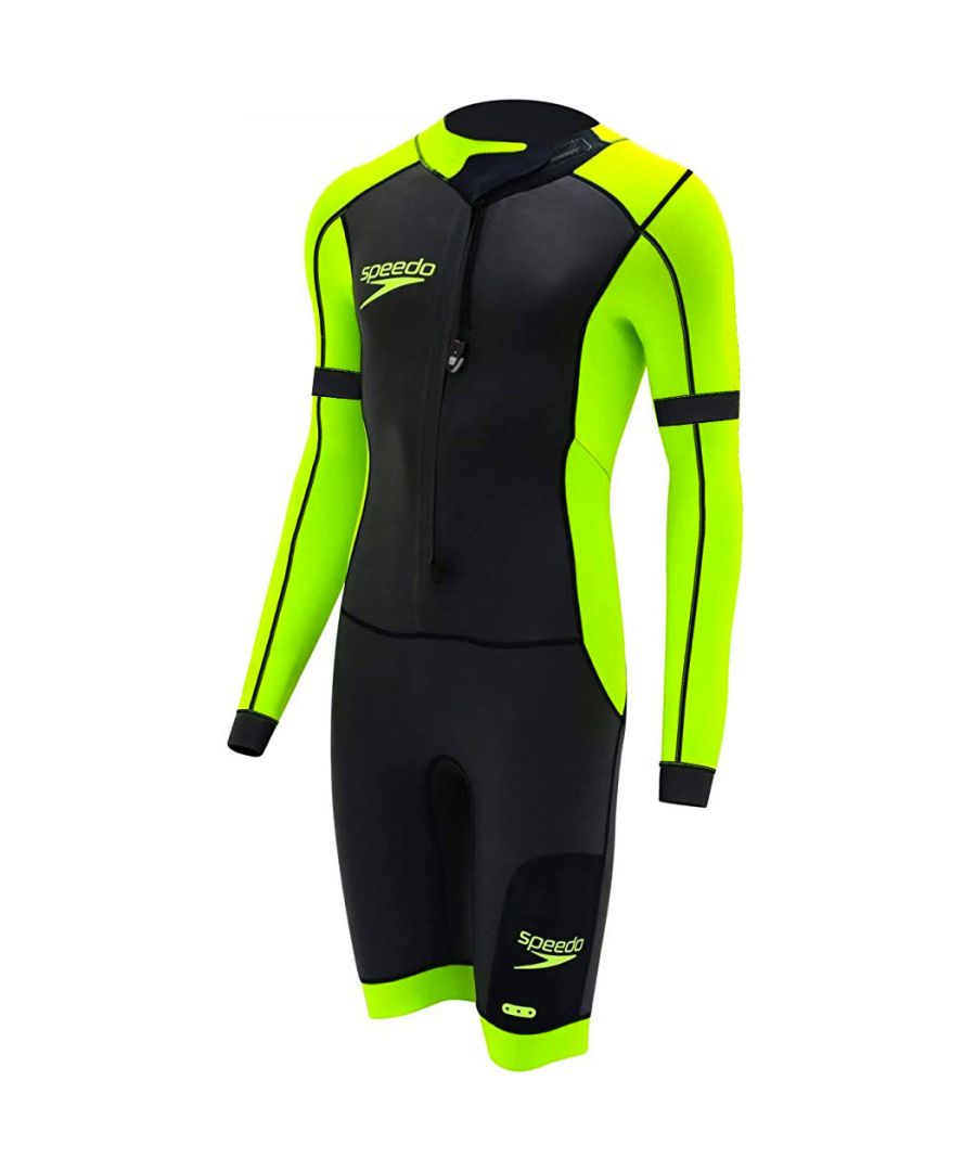The Speedo Fastskin Swimrun Mens Triathlon Fullsuit is made with a flexible upper body meaning you can achieve full motion. Made with Yamamoto 39, offering fully buoyancy and a 4.5mm neoprene thickness which provides full thickness and warmth. The suit works to trap heat whilst the SCS coating reduces friction. Super sealed cuffs reduces the risk of water ingress.  Removable sleeves gives the option to make the suit short sleeved. Lastly, a pull zipper allows for quick transitions as it allows you to easily take the suit off mid-race.