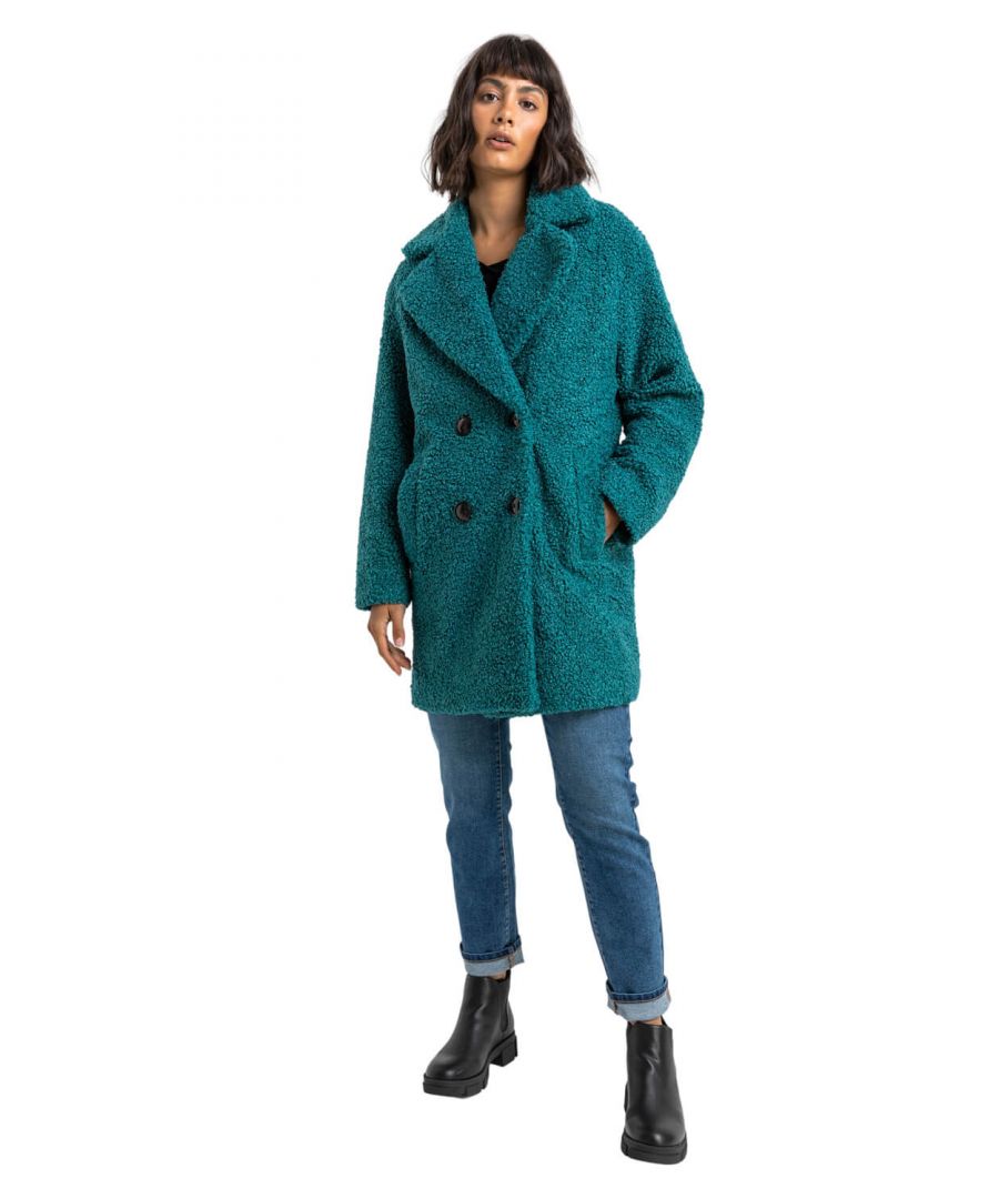 Roman Women's Faux Fur Longline Teddy Coat|Size: 14|jade